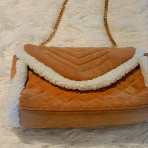 Tan Quilted Shoulder Bag with Chain Strap